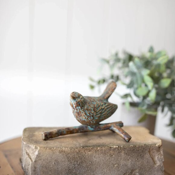Bird on Branch Figurine Paperweight Verdigris Turquoise Antique Bronze C… - Picture 6 of 8
